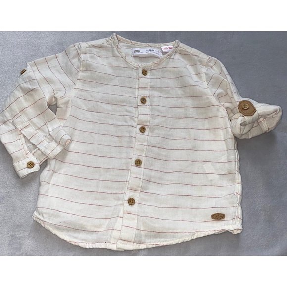 Zara striped cotton/linen shirt button down 18m EUC - Picture 1 of 3